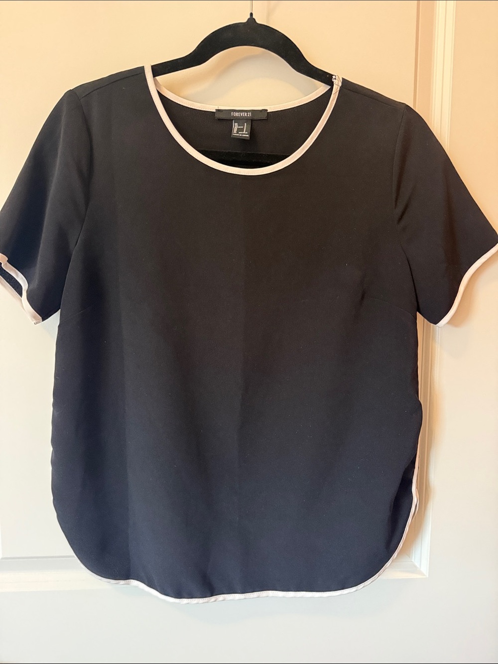 Forever 21 Black Short Sleeve Top with White Trim
